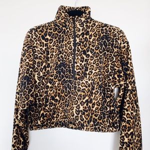 aritzia pullover half zip sweater leopard print
